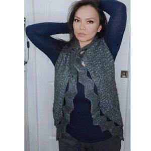 Adore Wool-Blend Black Sleeveless Crocket/Knitted Style Cardigan